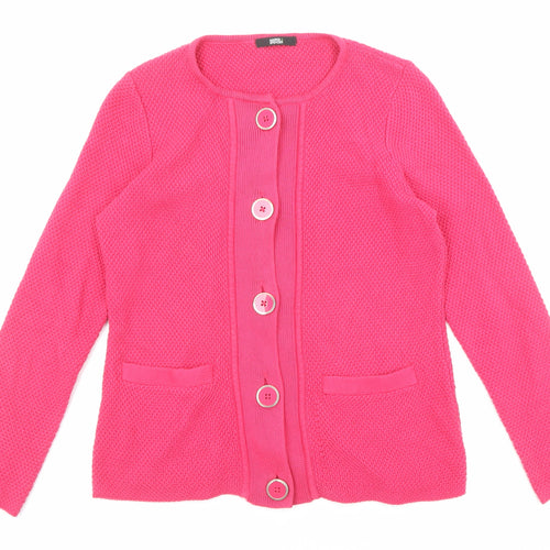 Marks and Spencer Womens Pink Round Neck Cotton Cardigan Jumper Size 10
