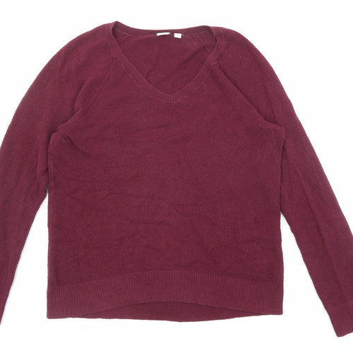 Gap Womens Purple V-Neck Cotton Pullover Jumper Size M