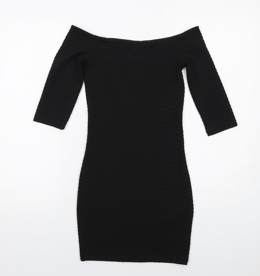 Miss Selfridge Womens Black Polyester Bodycon Size 8 Off the Shoulder Pullover