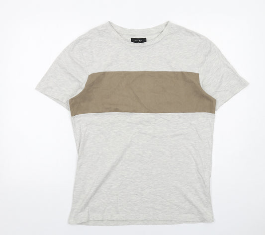 River Island Mens Grey Colourblock Cotton T-Shirt Size M Round Neck