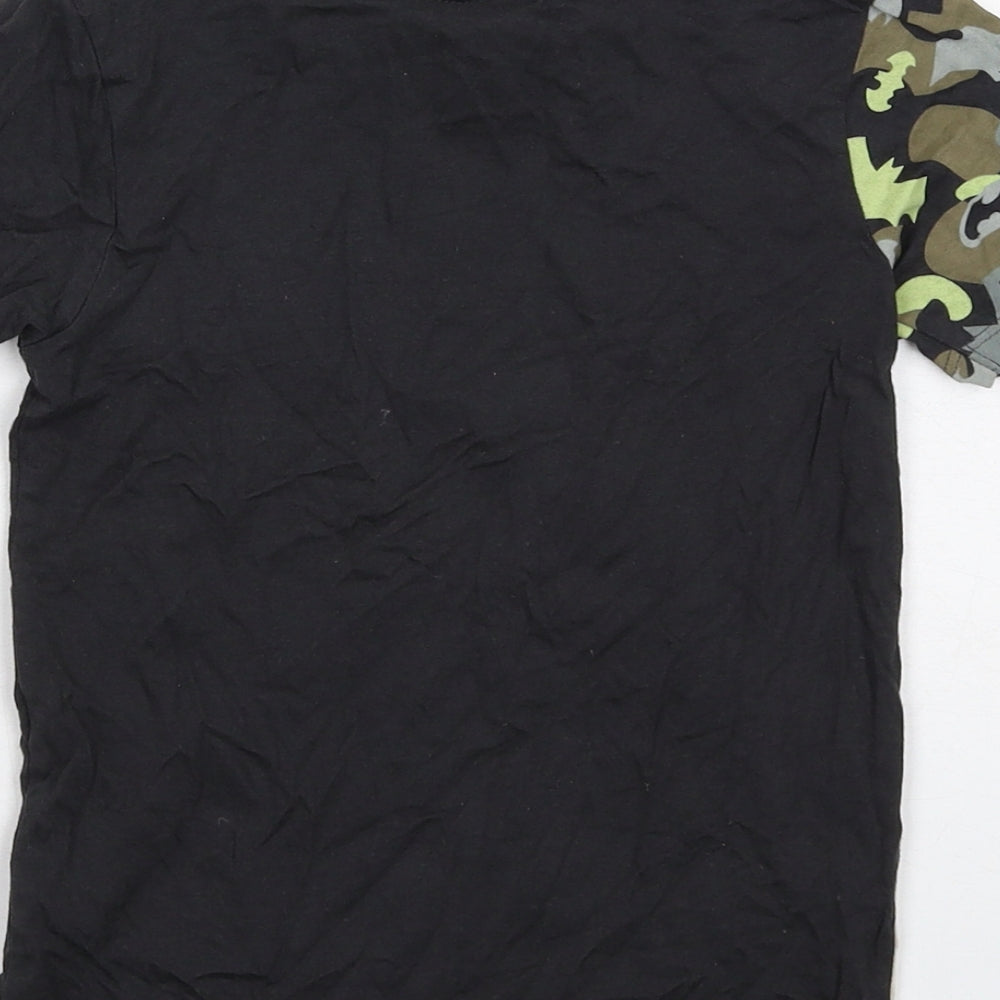 Batman Boys Black Geometric Cotton Basic T-Shirt Size 5-6 Years Round Neck Pullover - Batman