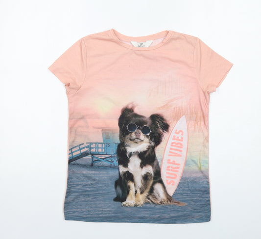 H&M Boys Multicoloured Polyester Basic T-Shirt Size 14 Years Round Neck Pullover - Surf Vibes Dog