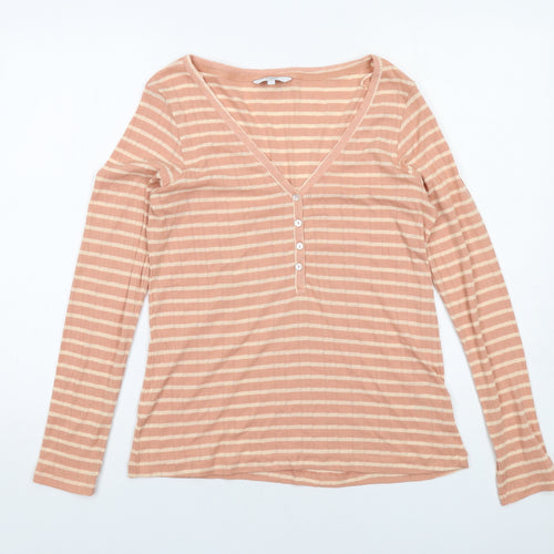 NEXT Womens Pink Striped Cotton Basic T-Shirt Size 14 V-Neck