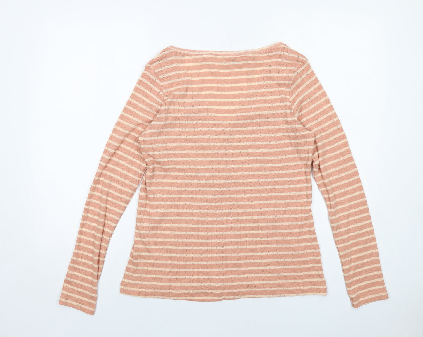 NEXT Womens Pink Striped Cotton Basic T-Shirt Size 14 V-Neck