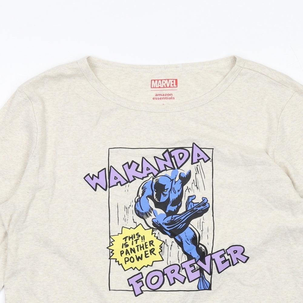 Marvel Mens Ivory Cotton T-Shirt Size L Round Neck - Wakanda Forever
