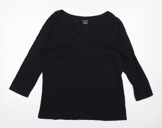 Lands' End Womens Black Cotton Basic T-Shirt Size L Round Neck