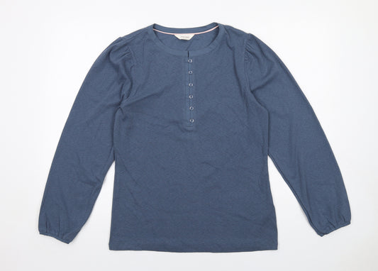 Per Una Womens Blue Cotton Basic Blouse Size 14 Round Neck