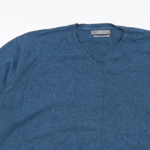 Marks and Spencer Mens Blue V-Neck Cotton Pullover Jumper Size XS Long Sleeve