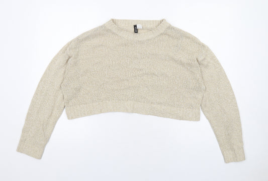 H&M Womens Beige Round Neck Acrylic Pullover Jumper Size L - Cropped