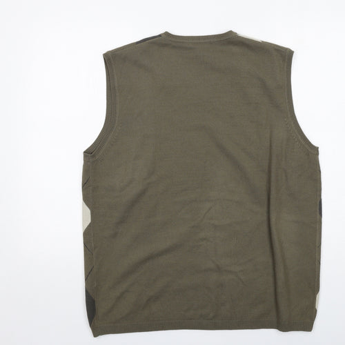 Autograph Mens Green V-Neck Argyle/Diamond Acrylic Vest Jumper Size L Sleeveless