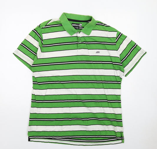 Ecko Unltd. Mens Green Striped Cotton Polo Size XL Collared Button