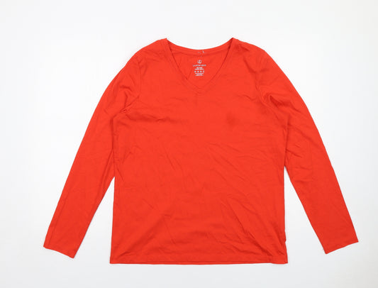 Lands' End Womens Red Cotton Basic T-Shirt Size S V-Neck