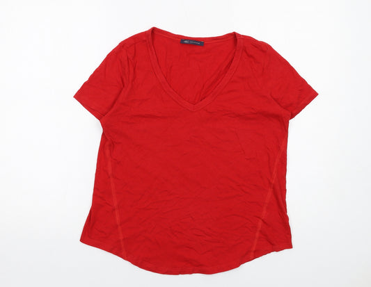 Marks and Spencer Womens Red Cotton Basic T-Shirt Size 10 Scoop Neck