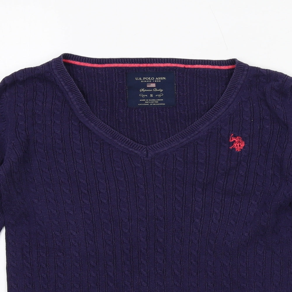 US Polo Assn. Womens Purple V-Neck Cotton Pullover Jumper Size S