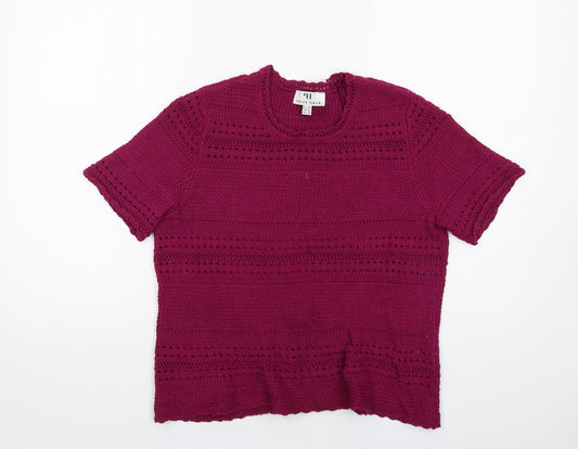 Peter Hahn Womens Purple Round Neck Cotton Pullover Jumper Size 14