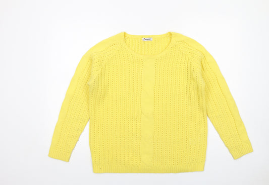 Damart Womens Yellow Round Neck Acrylic Pullover Jumper Size 14