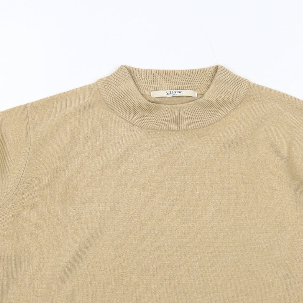 Classic Womens Beige Mock Neck Acrylic Pullover Jumper Size 14