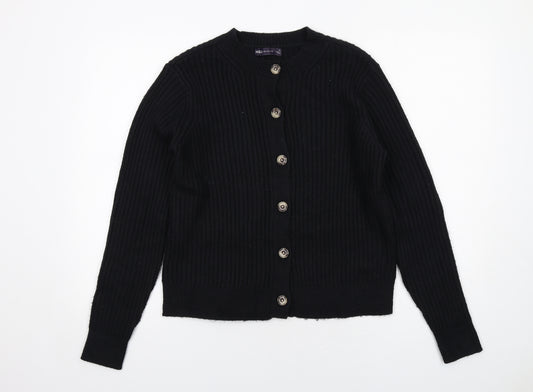 Marks and Spencer Womens Black Round Neck Polyester Cardigan Jumper Size M