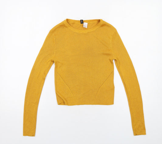 H&M Womens Yellow Round Neck Acrylic Pullover Jumper Size S
