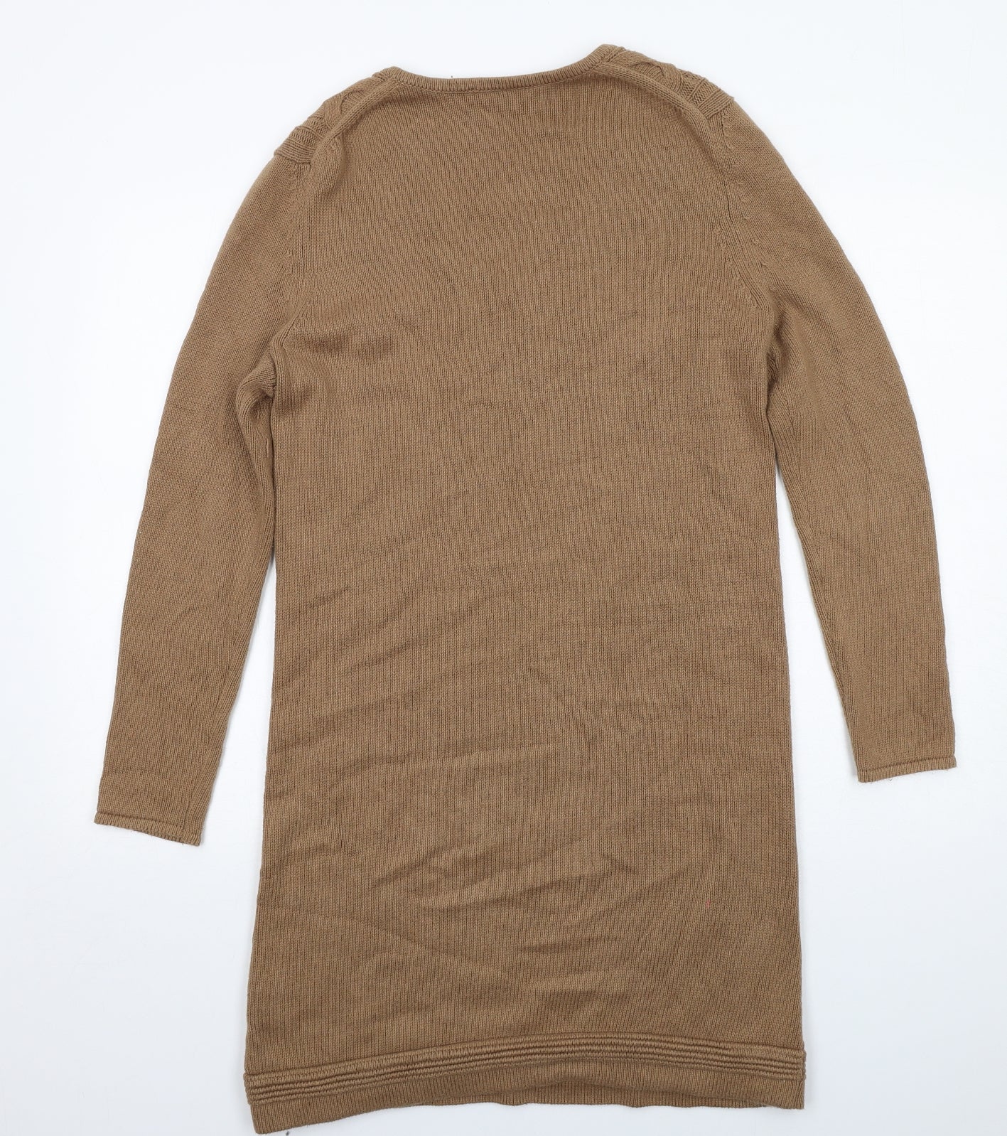 Jaeger Womens Brown Cotton Jumper Dress Size M V-Neck Pullover