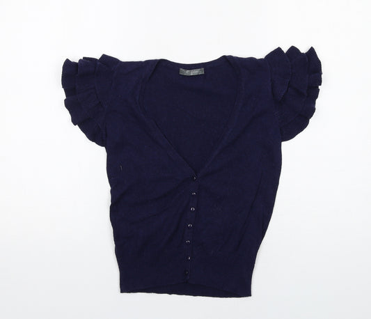 Ella Womens Blue V-Neck Wool Cardigan Jumper Size S