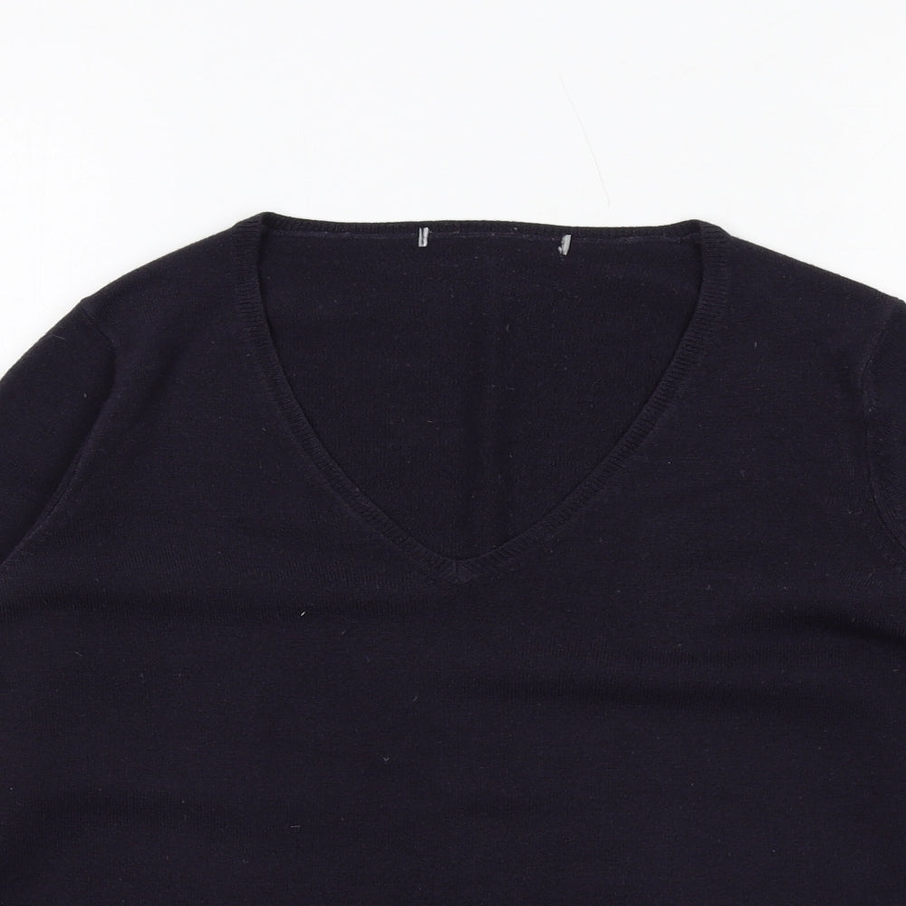 Marks and Spencer Womens Blue V-Neck Acrylic Pullover Jumper Size 12