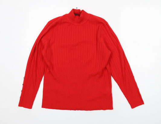 Marks and Spencer Womens Red High Neck Viscose Pullover Jumper Size 16