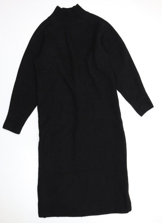 H&M Womens Black Polyester Jumper Dress Size L Mock Neck Pullover - Size zip detail