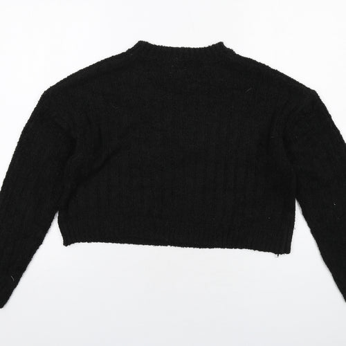 Pull&Bear Womens Black Round Neck Acrylic Pullover Jumper Size S - Cropped