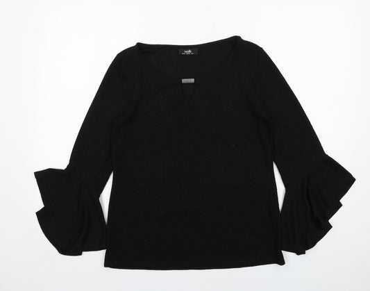 Wallis Womens Black Polyester Basic Blouse Size 10 Round Neck