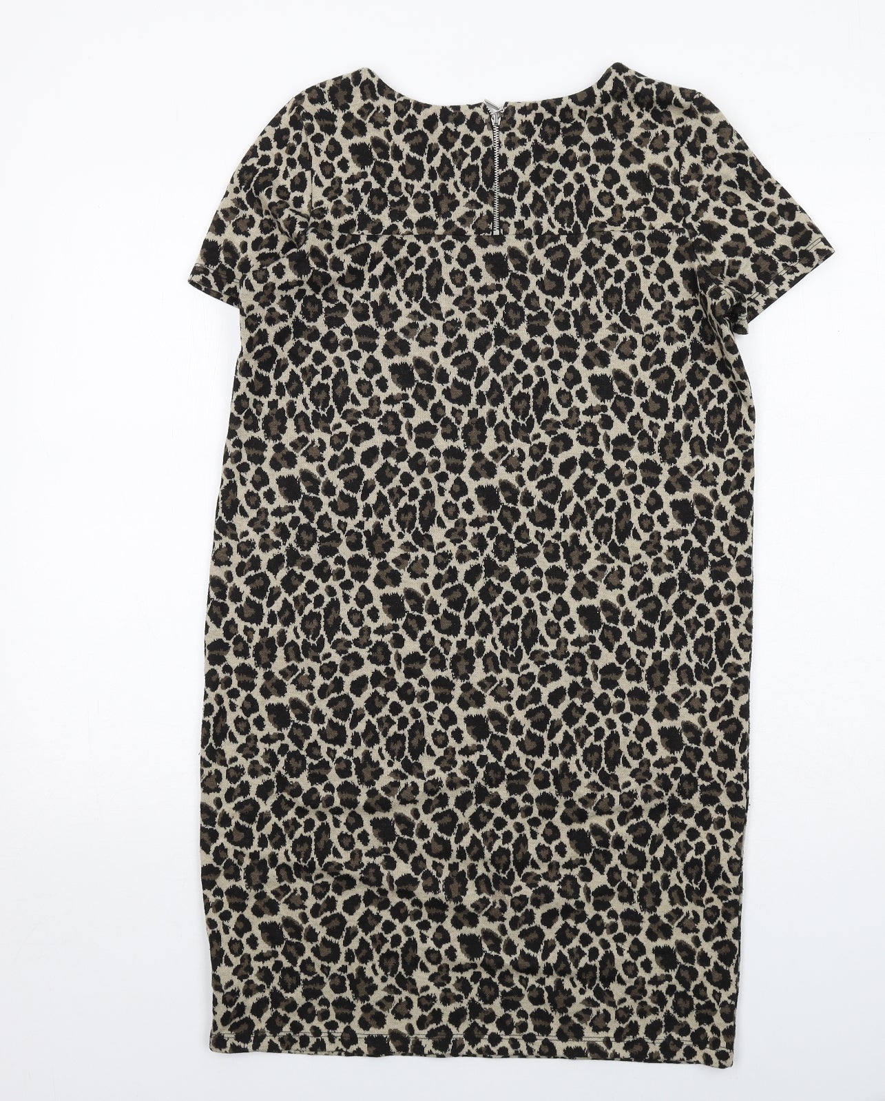 NEXT Womens Brown Animal Print Polyester T-Shirt Dress Size 10 Round Neck Zip - Leopard pattern