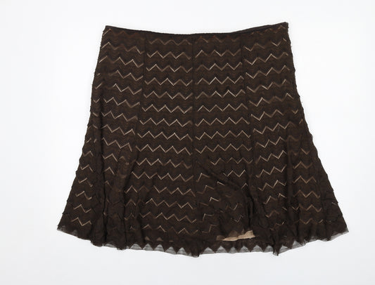 Marks and Spencer Womens Brown Geometric Polyamide Swing Skirt Size 20 Zip