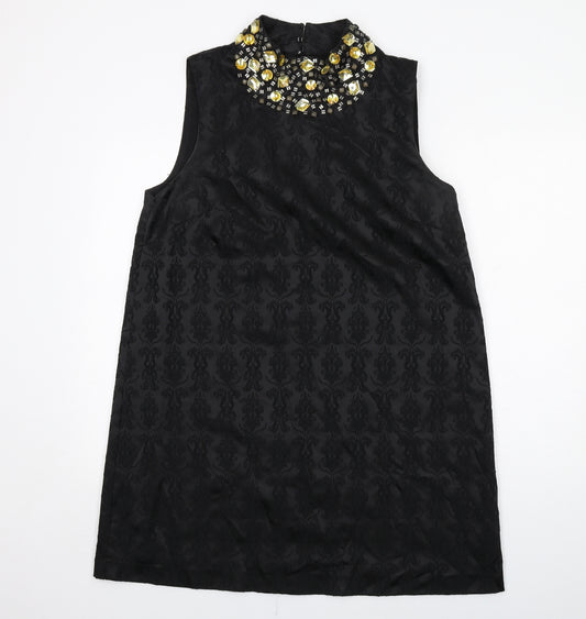 NEXT Womens Black Geometric Polyester A-Line Size 18 Round Neck Zip