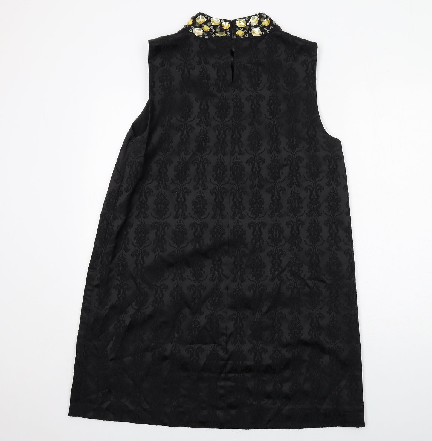 NEXT Womens Black Geometric Polyester A-Line Size 18 Round Neck Zip