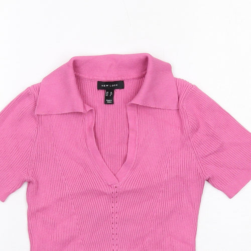 New Look Womens Pink Polyester Basic Blouse Size 10 Collared