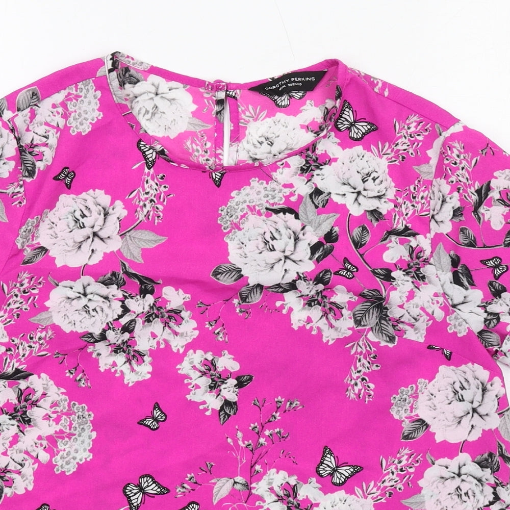 Dorothy Perkins Womens Pink Floral Polyester Basic Blouse Size 10 Round Neck