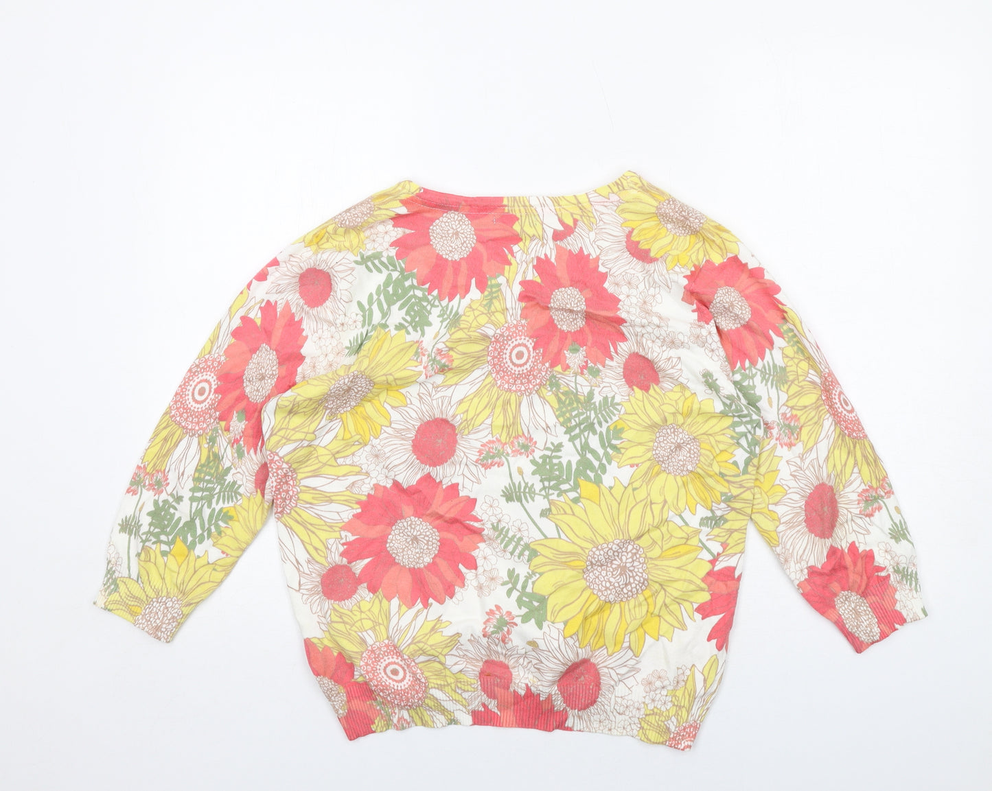 M&Co Womens Multicoloured Round Neck Floral Cotton Cardigan Jumper Size XL