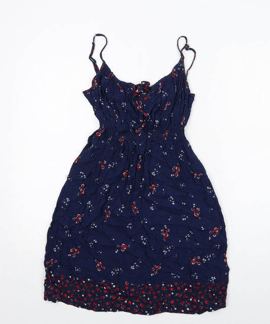 Marks and Spencer Womens Blue Floral Viscose Slip Dress Size 14 Round Neck Pullover