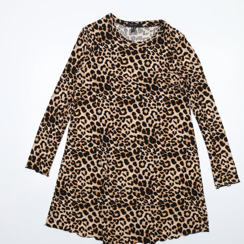 New Look Womens Brown Animal Print Polyester Ball Gown Size 10 Round Neck Pullover - Leopard pattern
