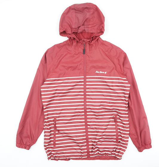 Peter Storm Womens Red Striped Rain Coat Coat Size 14 Zip