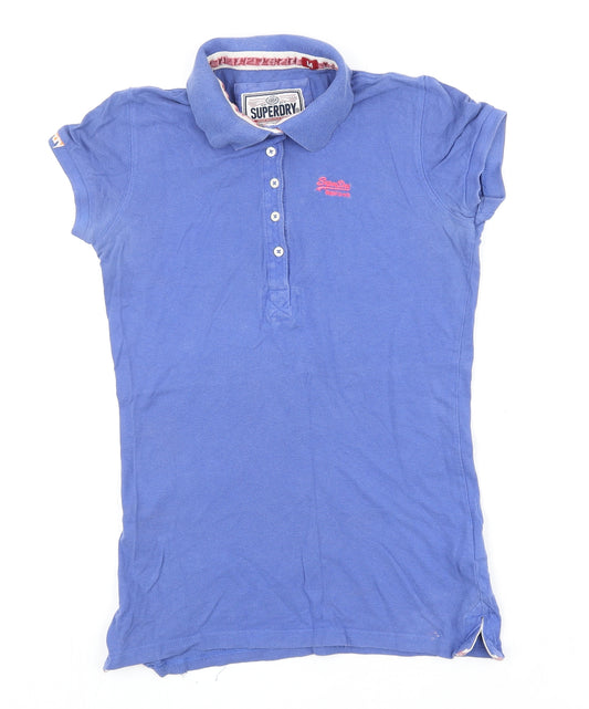 Superdry Womens Blue Cotton Basic Polo Size M Collared
