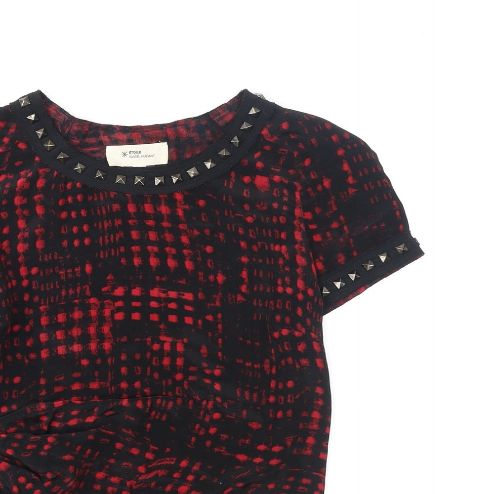 Étoile Isabel Marant Womens Red Geometric Silk Basic T-Shirt Size XS Round Neck