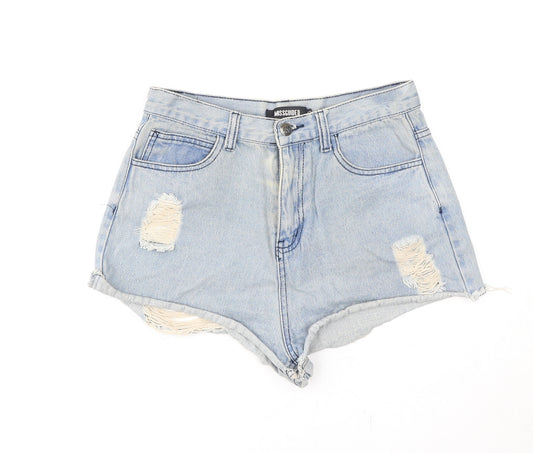 Missguided Womens Blue Cotton Hot Pants Shorts Size 10 Regular Button - Distressed look