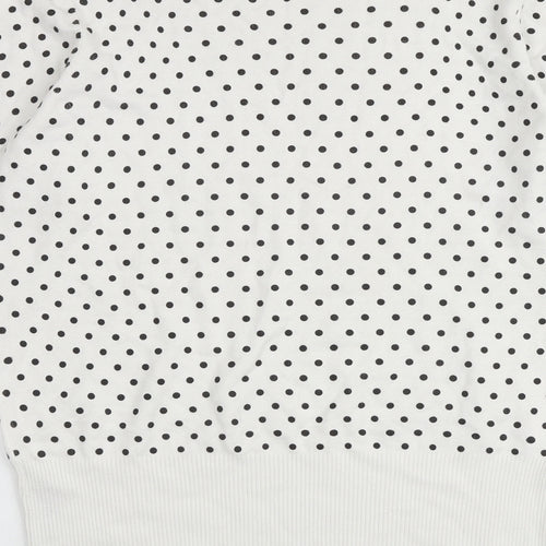 Dorothy Perkins Womens White Round Neck Polka Dot 100% Cotton Pullover Jumper Size 10