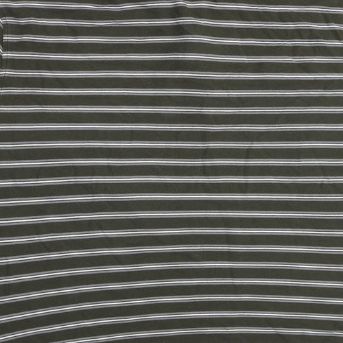 Marks and Spencer Mens Green Striped 100% Cotton Polo Size 2XL Collared Button