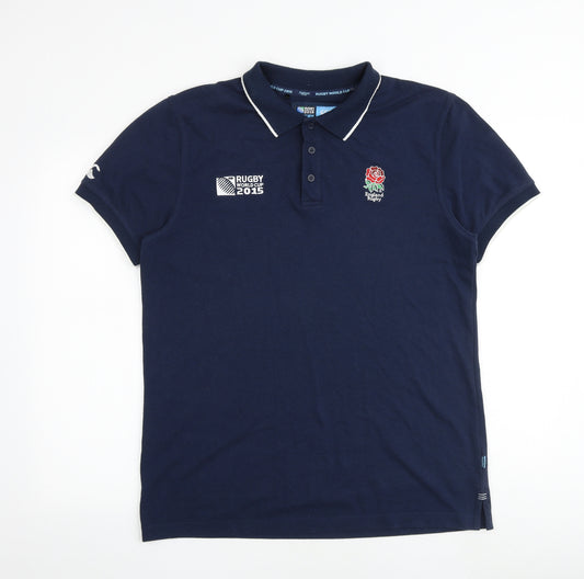 Canterbury Mens Blue Polyester Polo Size L Collared Button - England Rugby