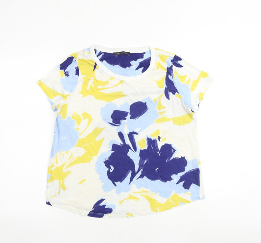 Marks and Spencer Womens Multicoloured Geometric 100% Cotton Basic T-Shirt Size 12 Round Neck