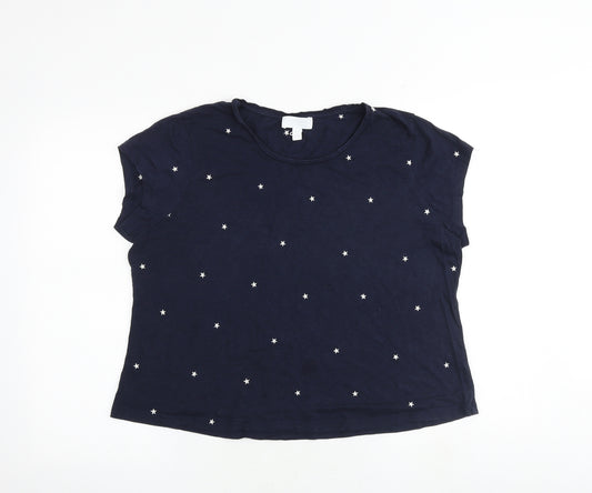 White Company Womens Blue Geometric 100% Cotton Basic T-Shirt Size 16 Round Neck - Star Print