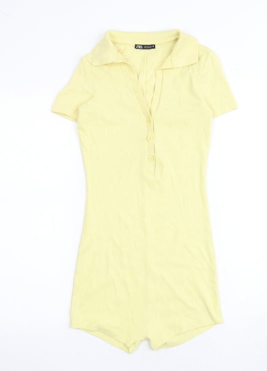 Zara Womens Yellow Polyester Jumpsuit One-Piece Size S Button