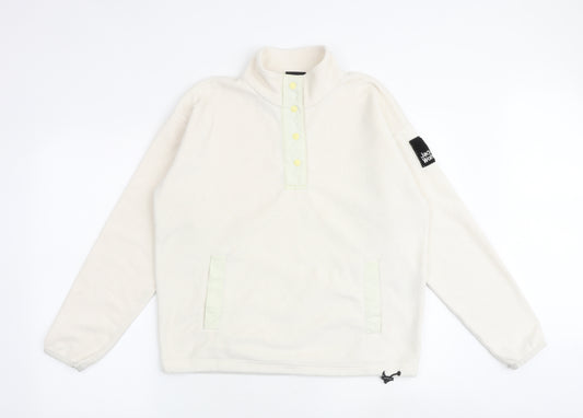 Jack Wolfskin Womens Ivory Polyester Pullover Sweatshirt Size S Snap - Sleeve Logo Pocket Drawstring Hem